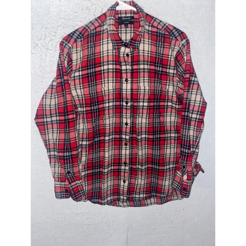 Madewell Shirt Women Small Red Button Down Plaid Long Sleeve Preppy